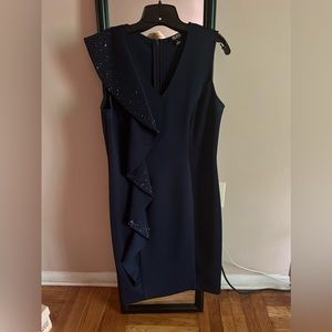 SLMY NAVY BLUE MID LENGTH RUFFLE DRESS